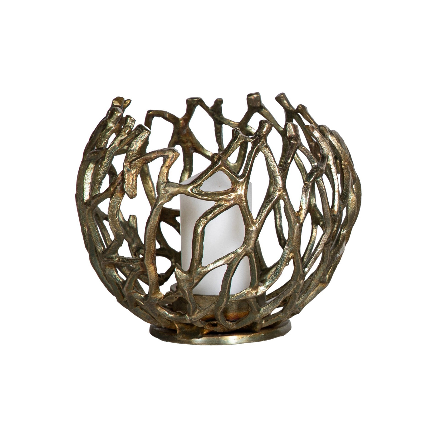 SSH COLLECTION Jali 21cm Wide Tea Light Candle Holder - Antique Brass