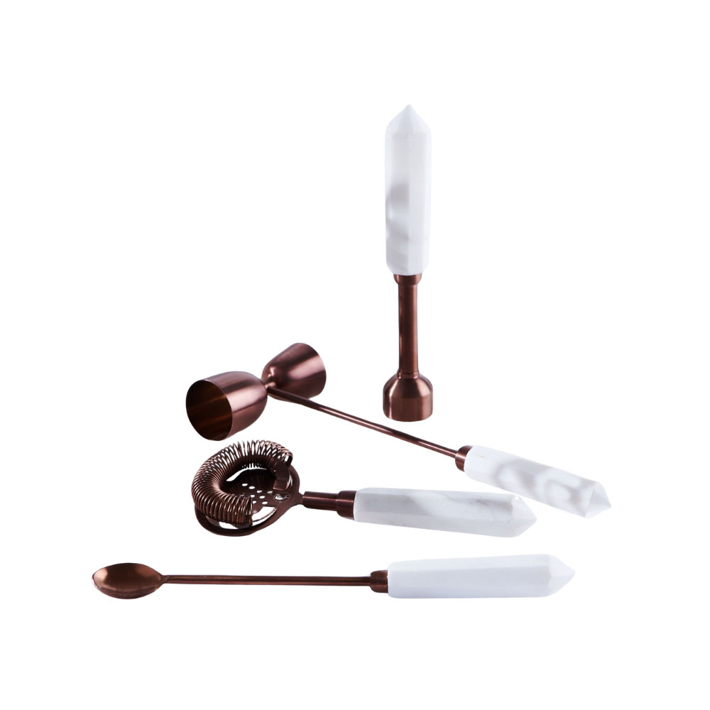 CLINQ 4 Piece Marble and Copper Cocktail Set