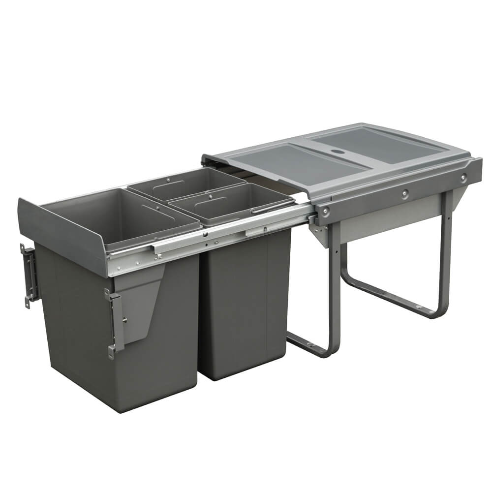 ELITE Domestique 40L Triple Slide Out Bottom Mounted Concealed Waste Bin (for 45cm cupboard) - includes Door Bracket