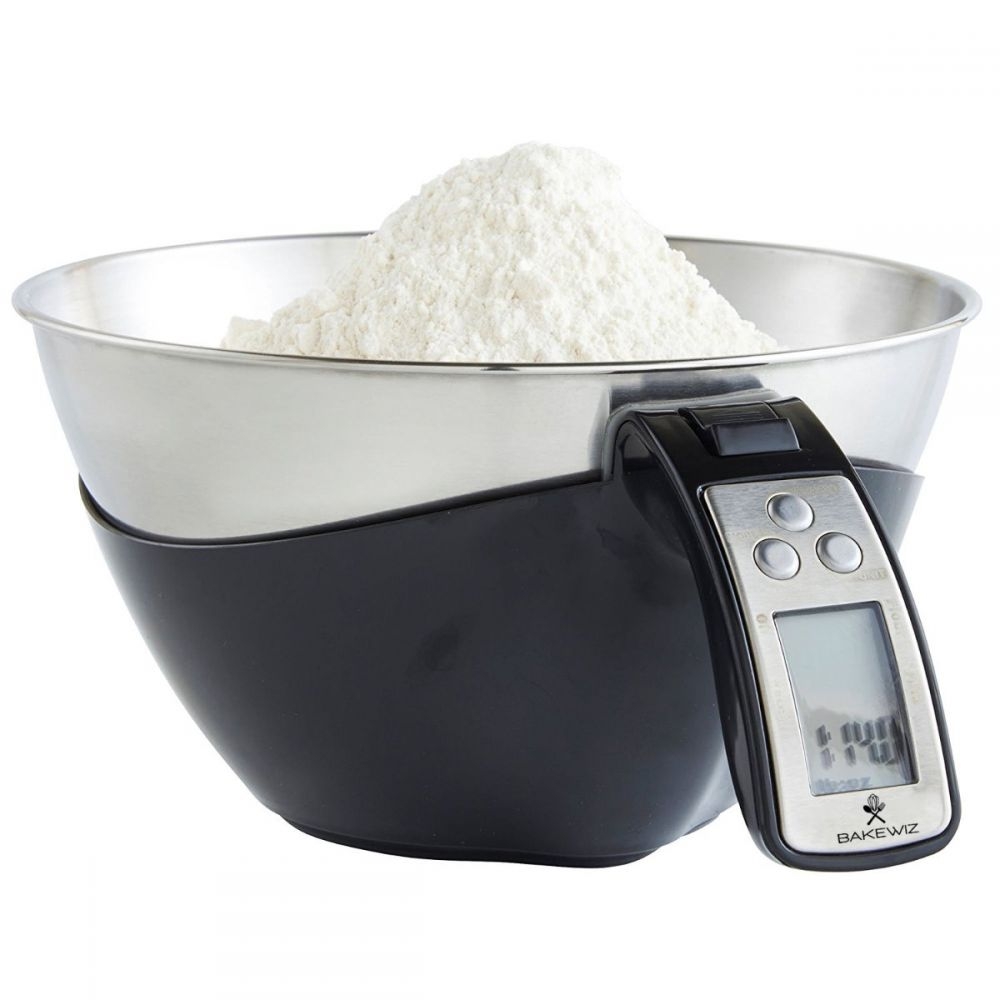 BAKEWIZ Digital Kitchen Food Scale with LED Display and Stainless Steel Bowl