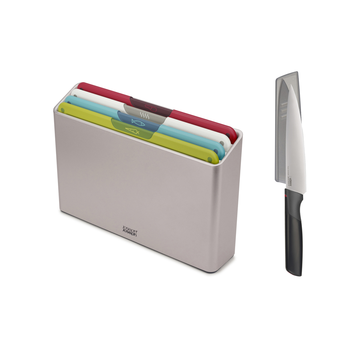 JOSEPH JOSEPH Folio Icon 4 Piece Chopping Board Set with Chefs Knife