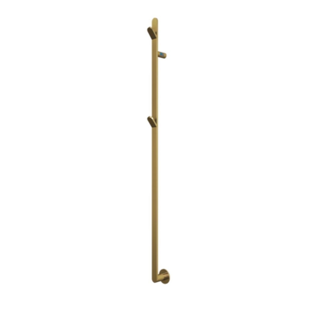 AGUZZO Ezy Fit 150cm Vertical Flat Tube Heated Towel Rail with 2 Hooks - Brushed Brass