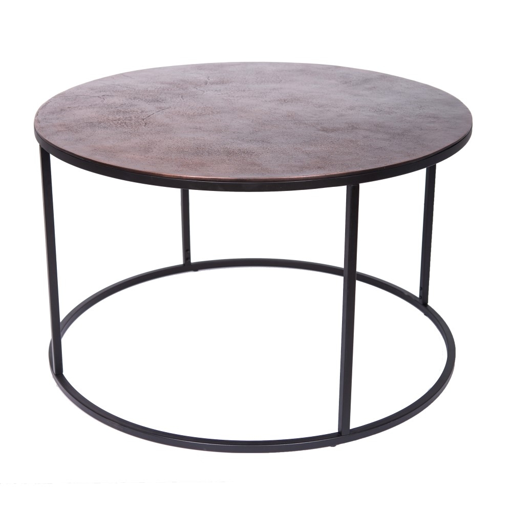 SSH COLLECTION Orbit 76cm Round Coffee Table - Black Frame with Antique Copper Top