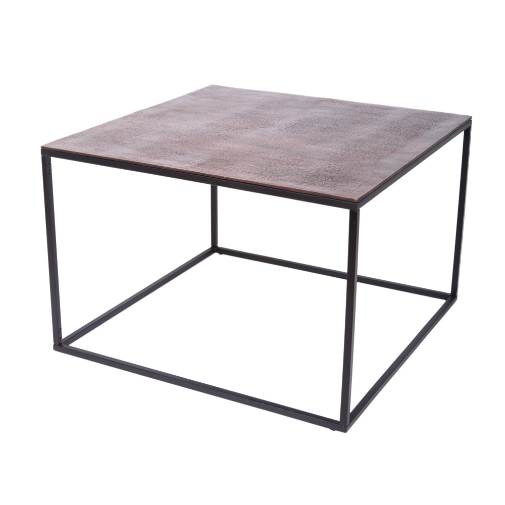 SSH COLLECTION Cubic 69cm Square Coffee Table - Black Frame with Antique Copper Top