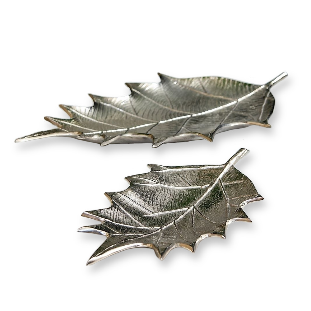 Set of 2 SSH COLLECTION Oak 31 and 51cm Long Decorative Leaves - Nickel