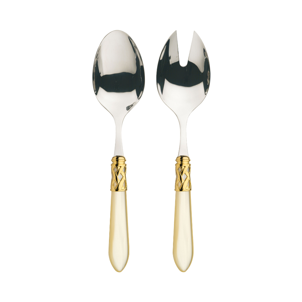 BUGATTI Aladdin Gold Plated 2 Piece Salad Set - Ivory