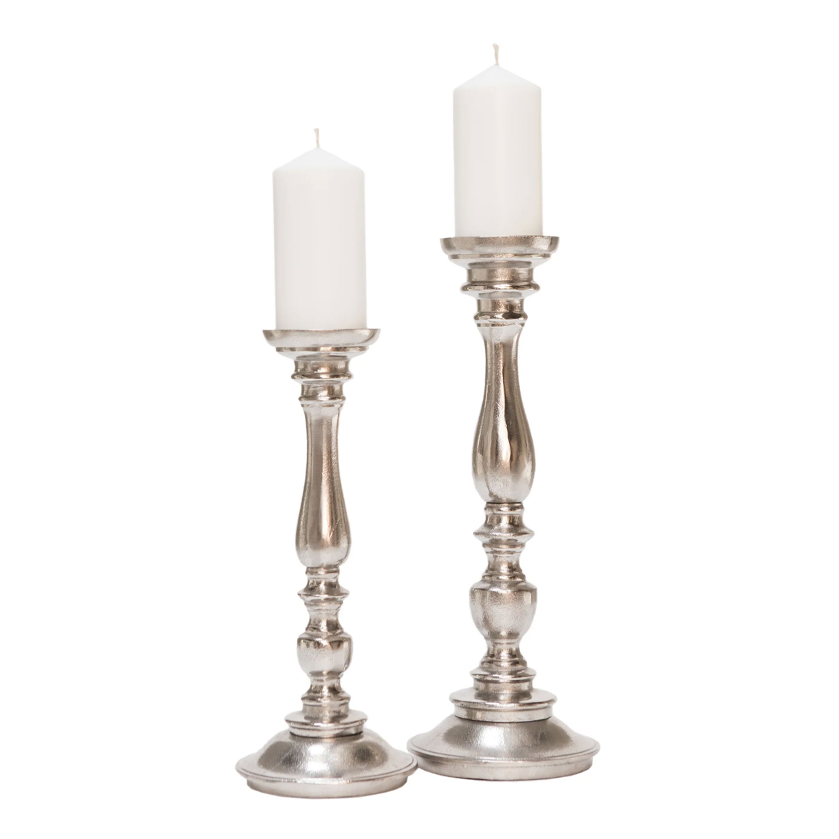 Set of 2 SSH COLLECTION Alexa 36 and 44cm Tall Single Candle Stands - Nickel