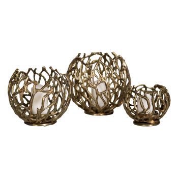 SSH COLLECTION Jali 21cm Wide Tea Light Candle Holder - Antique Brass