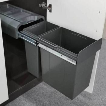 ELITE 30L Twin Slide Out Right Side Mounted Slim Profile Concealed Waste Bin (for 30cm cupboard)