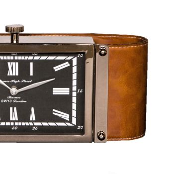 SSH COLLECTION Victor Desk Clock with Rectangular Black Face and Leather Band