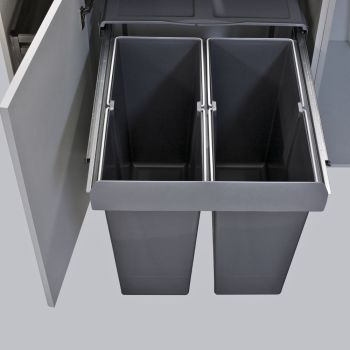 ELITE Domestique 68L Twin Slide Out Bottom Mounted Concealed Waste Bin (for 60cm cupboard) - includes Door Bracket