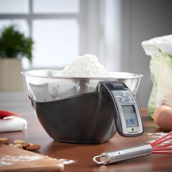 BAKEWIZ Digital Kitchen Food Scale with LED Display and Stainless Steel Bowl