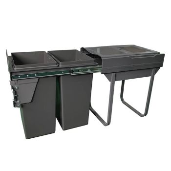 ELITE Domestique Plus 60L Twin Slide Out Bottom Mounted Concealed Waste Bin (for 45cm cupboard) - includes Door Bracket