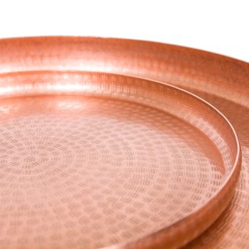 Set of 2 SSH COLLECTION Lennox Round 40 and 60cm Serving Trays - Hammered Antique Copper