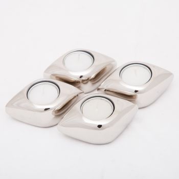 Set of 4 SSH COLLECTION Tear Drop Tea Light Candle Holders - Nickel
