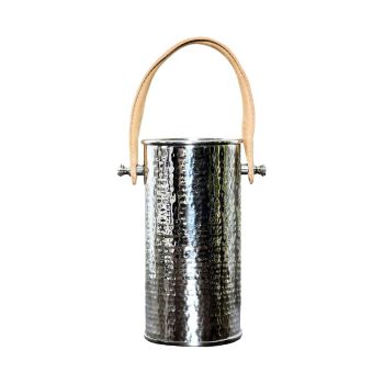 SSH COLLECTION Polo Single Bottle Holder - Hammered Nickel with Brown Leather Handle