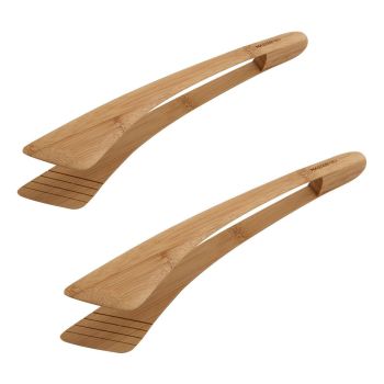 Set of 2 MASTERPRO Bamboo Serving Tongs - Natural