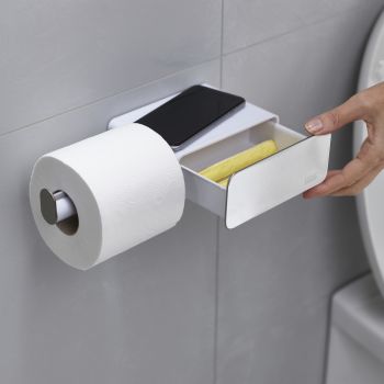JOSEPH JOSEPH EasyStore Steel Wall-Mounted Toilet Roll Holder - White