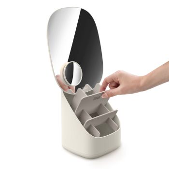JOSEPH JOSEPH Viva Pedestal Mirror with Cosmetic Organiser - Shell