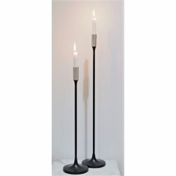 SSH COLLECTION Jupiter 80cm Tall Single Candle Holder - Matte Black with Silver Top
