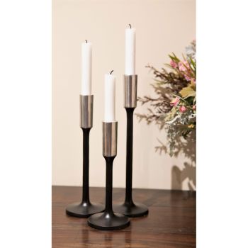 SSH COLLECTION Jupiter 27cm Tall Single Candle Holder - Matte Black with Silver Top