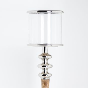 SSH COLLECTION Sofie 110cm Tall Hurricane Lamp - Timber/Polished Nickel Stand