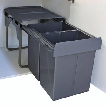 ELITE Domestique 40L Twin Slide Out Bottom Mounted Concealed Waste Bin (for 45cm cupboard) - includes Door Bracket