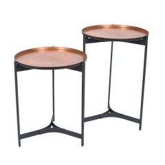 Set of 2 SSH COLLECTION Jeeves 51 and 61cm Round Butler Tables - Black Frame with Copper Top