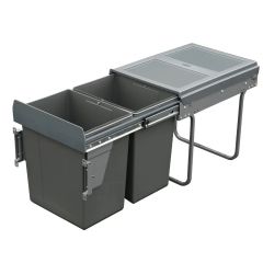 ELITE Domestique 40L Twin Soft Close Slide Out Bottom Mounted Concealed Waste Bin (for 40cm cupboard) - includes Door Bracket