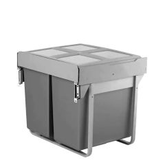 ELITE Domestique Plus 90L Twin Soft Close Slide Out Bottom Mounted Concealed Waste Bin (for 60cm cupboard) - includes Door Bracket