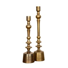 Set of 2 SSH COLLECTION Hudson 34 and 42cm Tall Single Candle Holders - Antique Brass