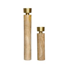 Set of 2 SSH COLLECTION James 30.5 and 44cm Tall Single Candle Holders - Natural Timber and Brushed Brass