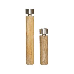 Set of 2 SSH COLLECTION James 30.5 and 44cm Tall Single Candle Holders - Natural Timber and Brushed Silver