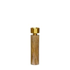 SSH COLLECTION James 30.5cm Tall Single Candle Holder - Natural Timber and Brushed Brass