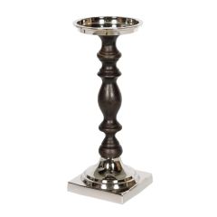 SSH COLLECTION Lucille 30cm Tall Single Candle Holder - Black Timber and Nickel