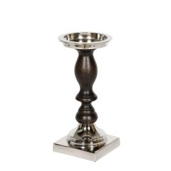 SSH COLLECTION Lucille 23cm Tall Single Candle Holder - Black Timber and Nickel