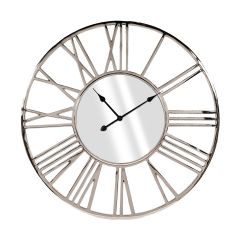 SSH COLLECTION Kolos 89cm Wide Round Mirror Wall Clock - Nickel