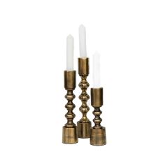 Set of 3 SSH COLLECTION Ripple 16.5 22 and 25cm Tall Single Candle Holders - Brass