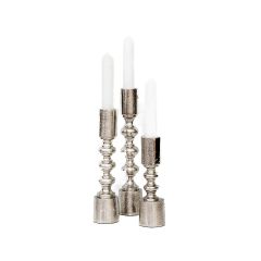Set of 3 SSH COLLECTION Ripple 16.5 22 and 25cm Tall Single Candle Holders - Nickel