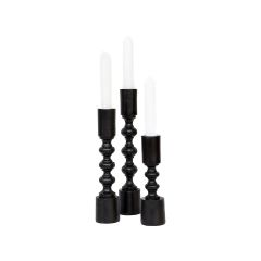 Set of 3 SSH COLLECTION Ripple 16.5 22 and 25cm Tall Single Candle Holders - Black
