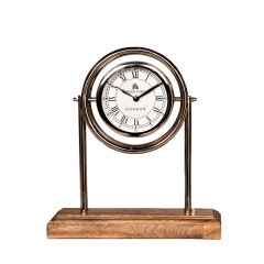 SSH COLLECTION Bond Street 33cm Tall Desk Clock with Round White Face - Timber and Nickel