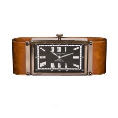 SSH COLLECTION Victor Desk Clock with Rectangular Black Face and Leather Band