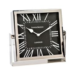 SSH COLLECTION Tower Bridge 22.5cm Tall Desk Clock with Square Black Face - Nickel