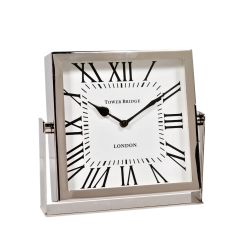 SSH COLLECTION Tower Bridge 17cm Tall Desk Clock with Square White Face - Nickel