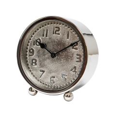 SSH COLLECTION Felix 17cm Tall Desk Clock with Round Silver Face - Nickel