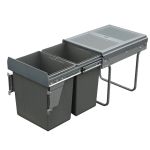 ELITE Domestique 40L Twin Soft Close Slide Out Bottom Mounted Concealed Waste Bin (for 40cm cupboard) - includes Door Bracket