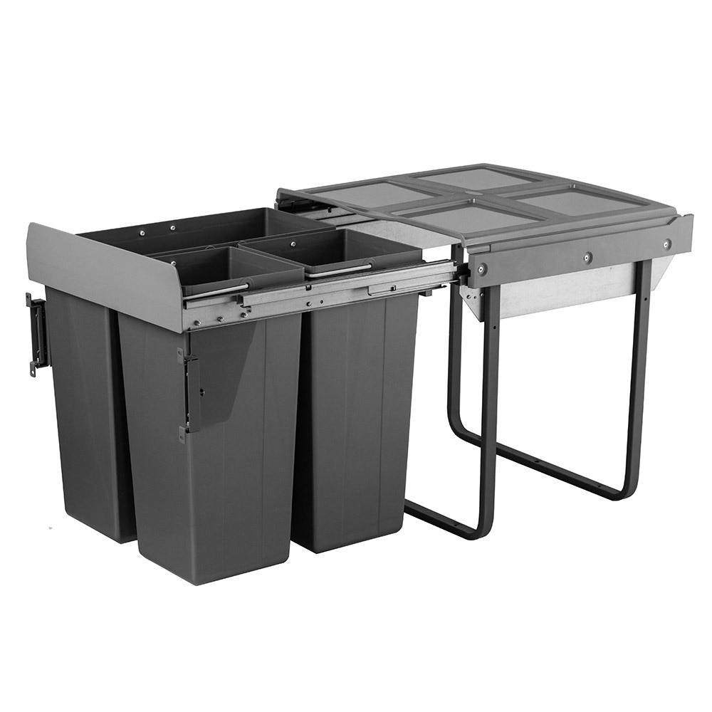 ELITE Domestique 68L Triple Slide Out Bottom Mounted Concealed Waste Bin (for 60cm cupboard) - includes Door Bracket