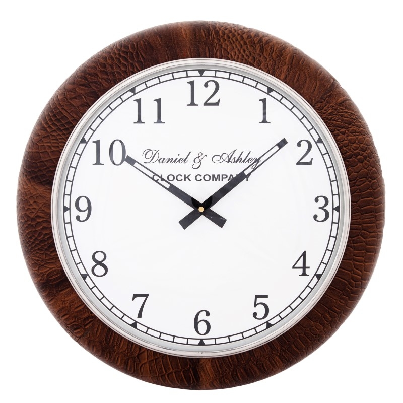 SSH COLLECTION Daniel & Ashley Leather Collection Large 52cm Wall Clock - Brown Surround