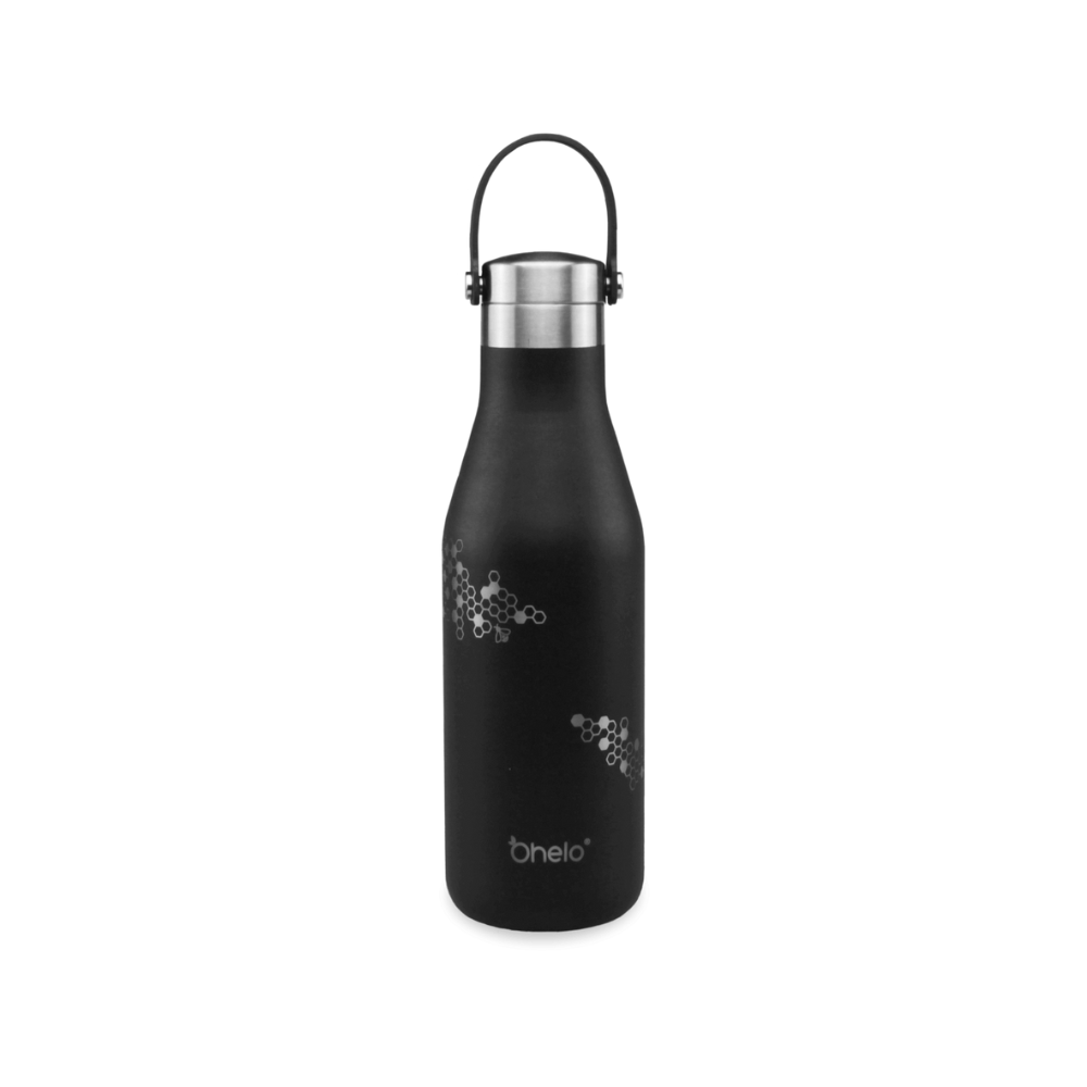 OHELO 500ml Drink Bottle with Etched Bees - Black