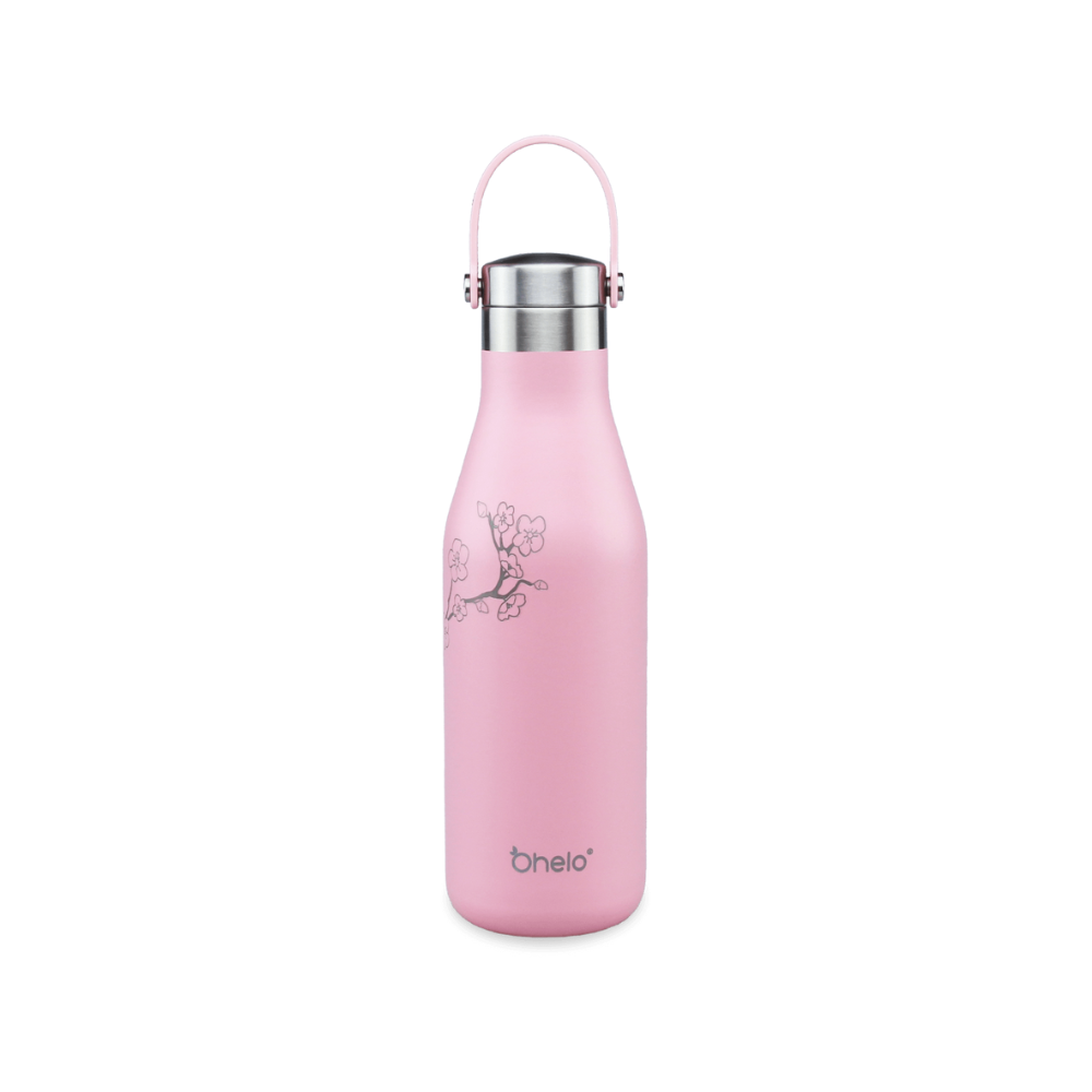 OHELO 500ml Drink Bottle with Etched Blossoms - Pink